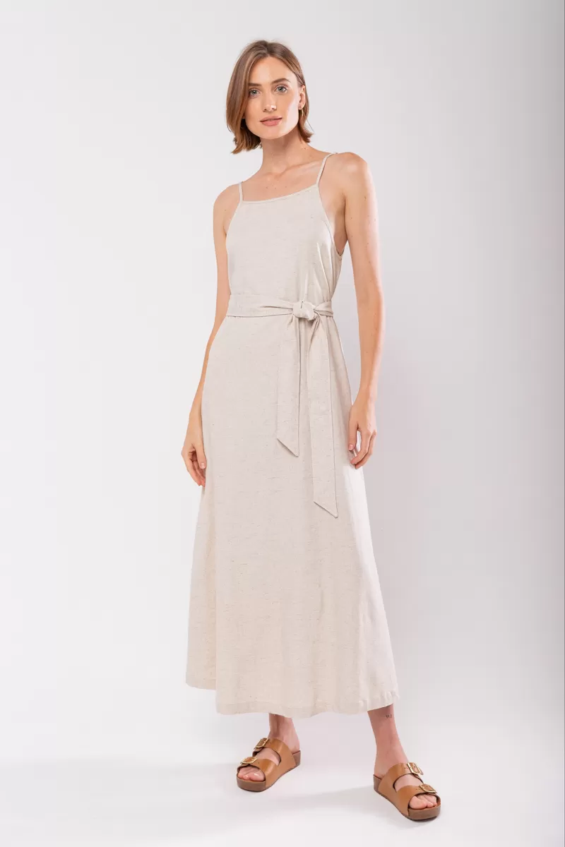 Hidrogênio - EVASE MIDI DRESS WITH SQUARE NECKLINE BEIGE - 19876