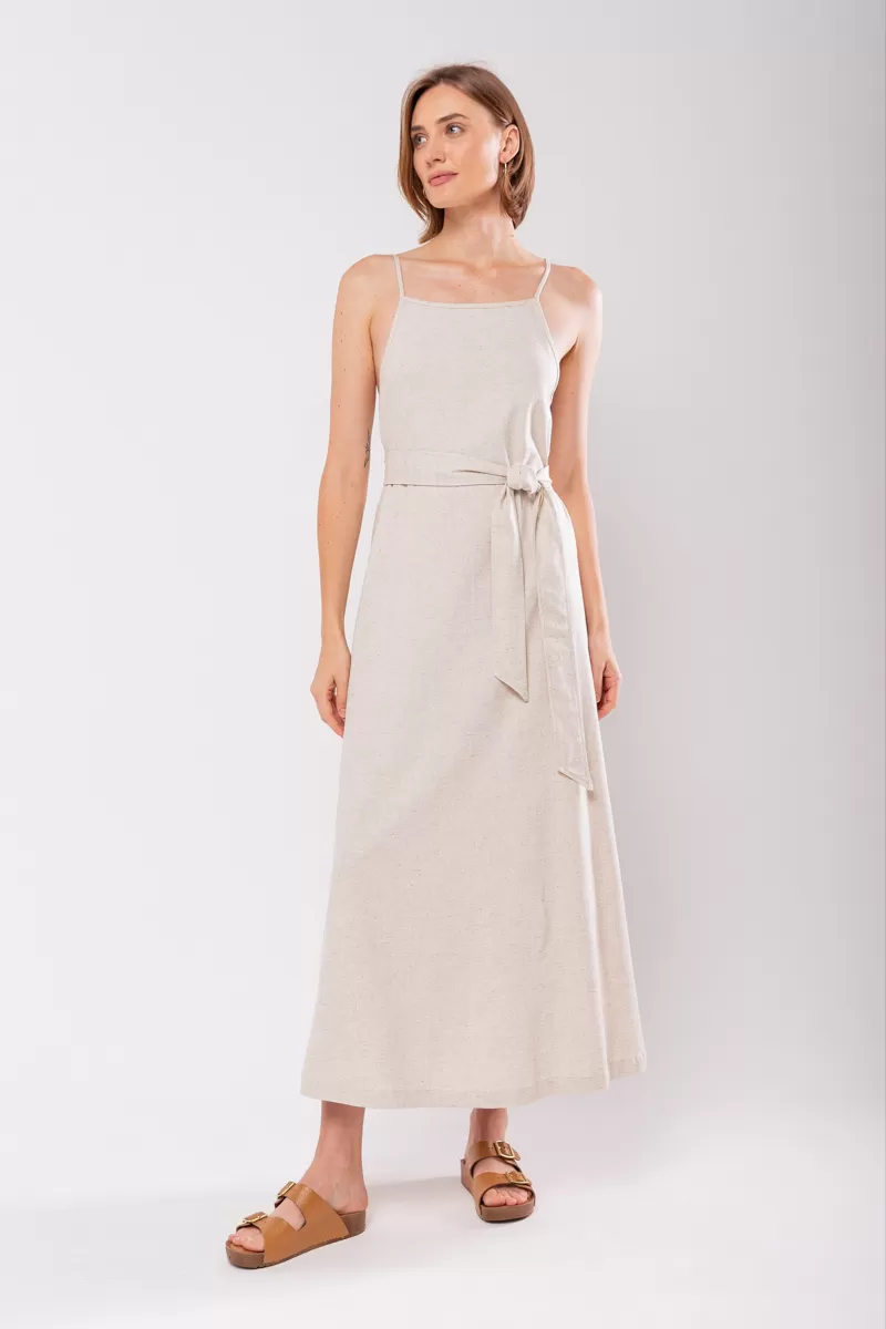 Hidrogênio - EVASE MIDI DRESS WITH SQUARE NECKLINE BEIGE - 19876