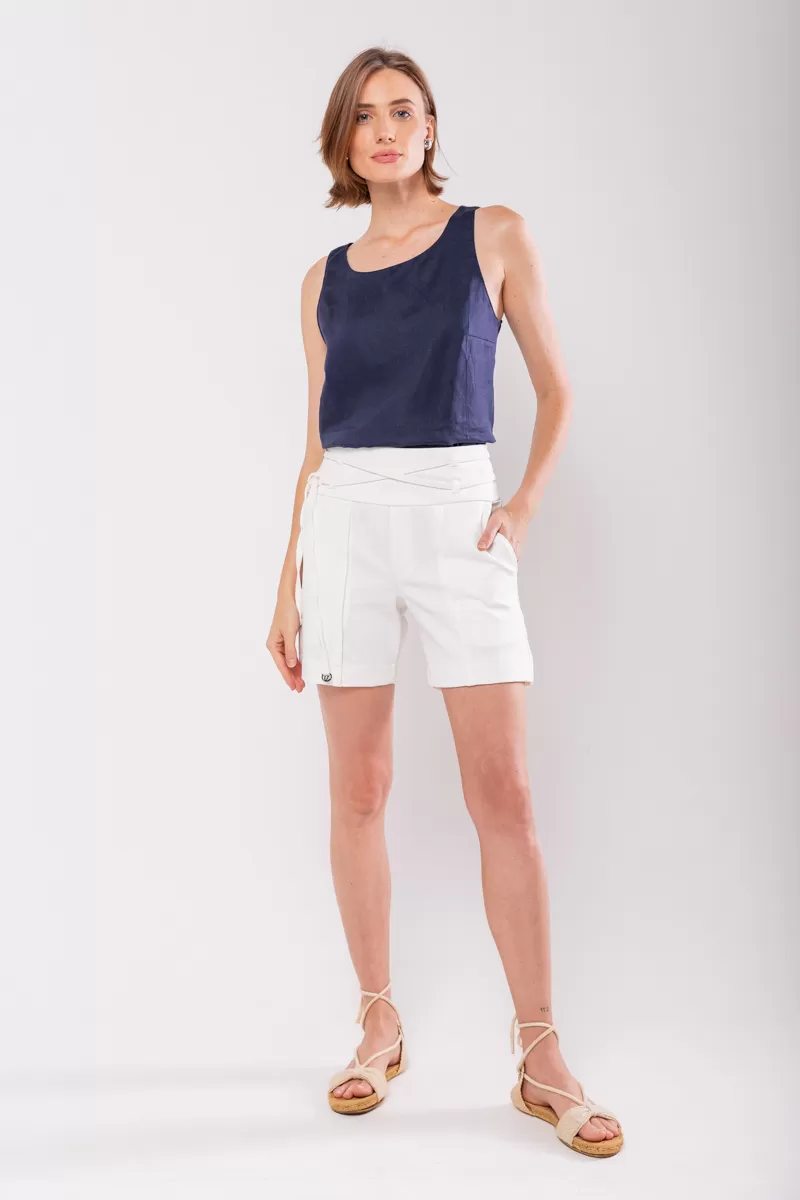 Hidrogênio - TAILORED BERMUDA WITH TWO STRIPS OFF WHITE - 19847018