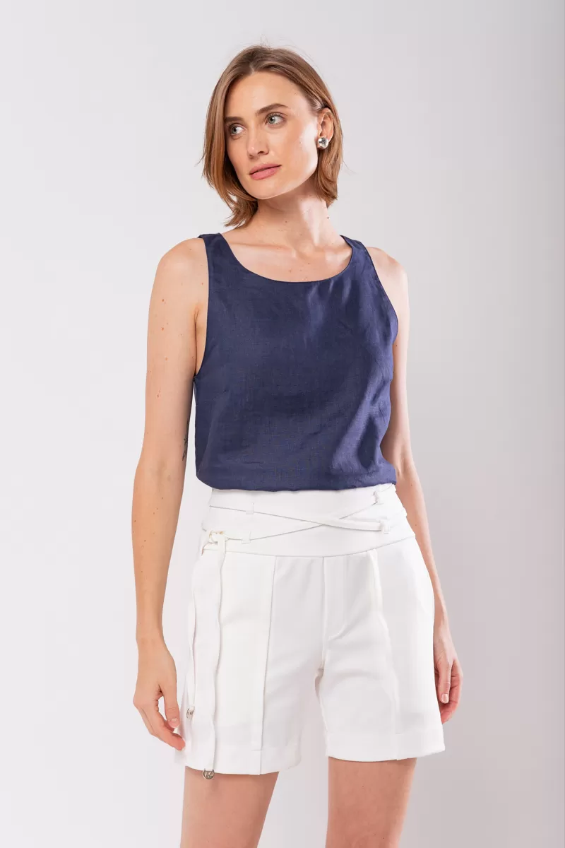 Hidrogênio - TAILORED BERMUDA WITH TWO STRIPS OFF WHITE - 19847018