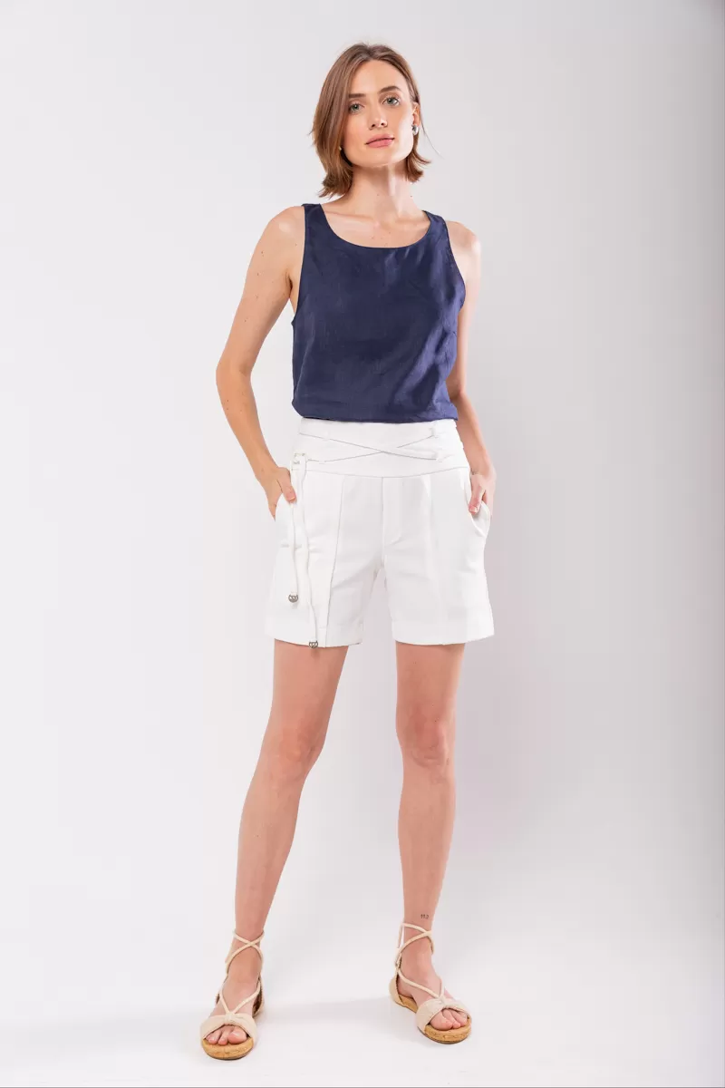 Hidrogênio - TAILORED BERMUDA WITH TWO STRIPS OFF WHITE - 19847018