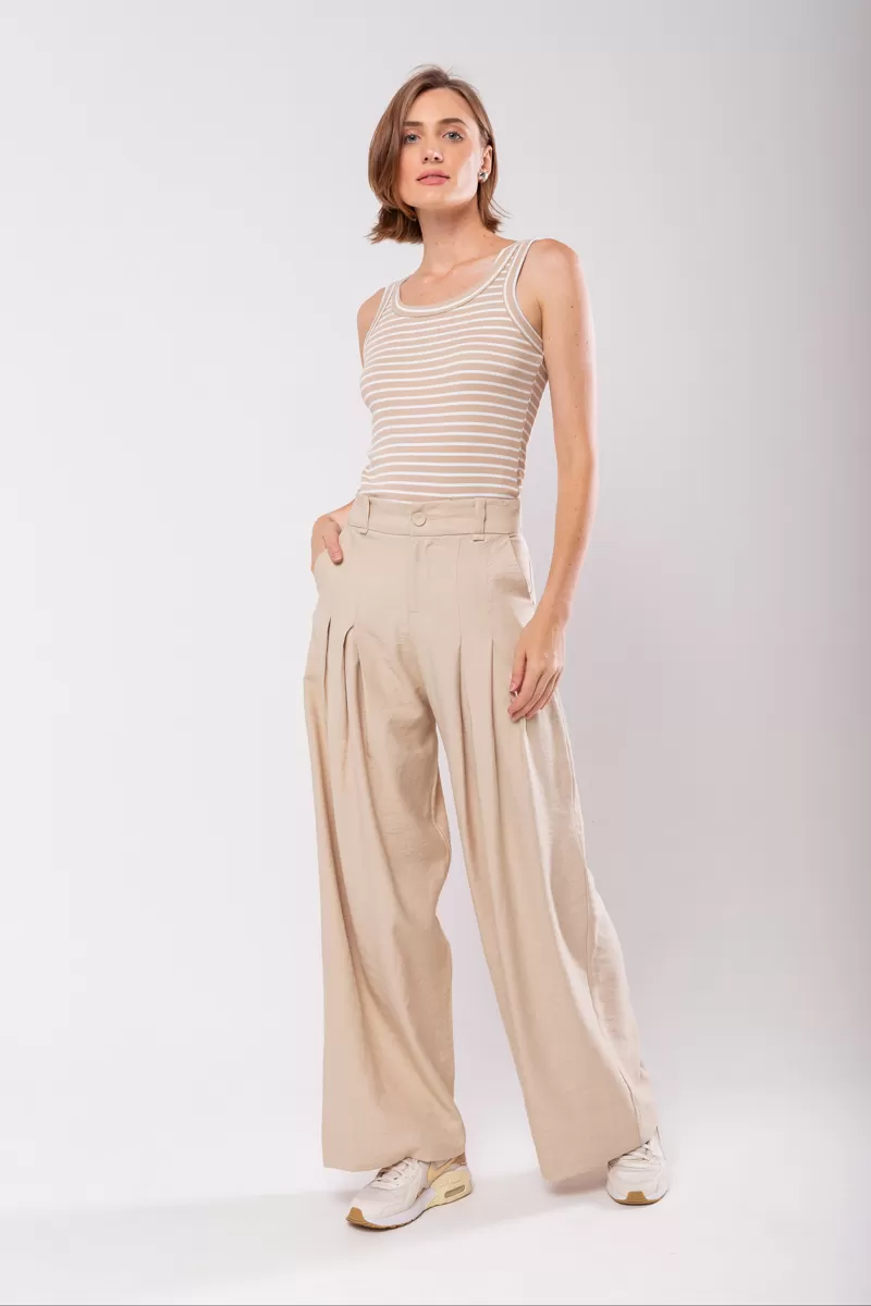 Hidrogênio - CALÇA PANTALONA COM DUAS PREGAS MARIANNE BEGE - 19769003