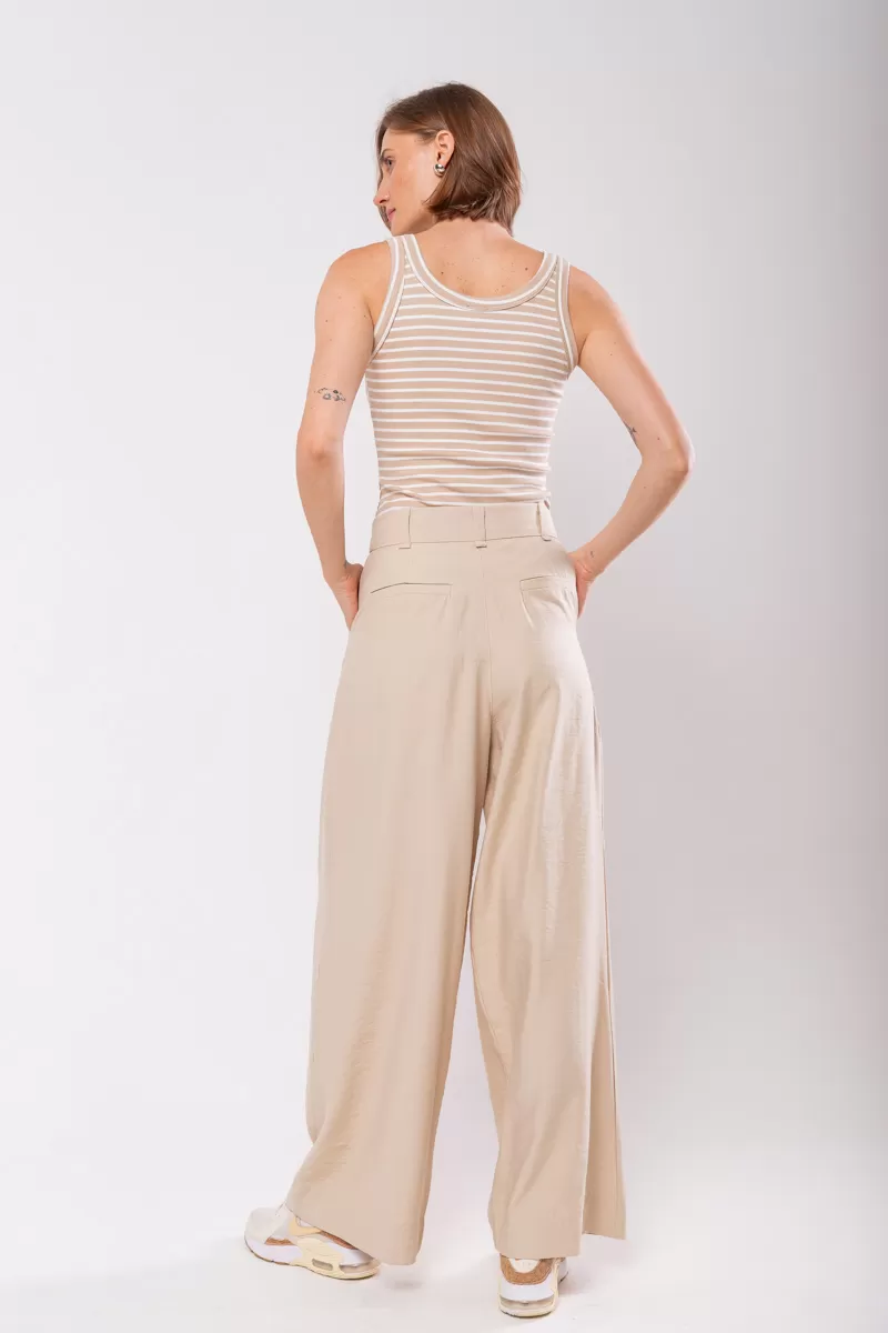 Hidrogênio - CALÇA PANTALONA COM DUAS PREGAS MARIANNE BEGE - 19769003