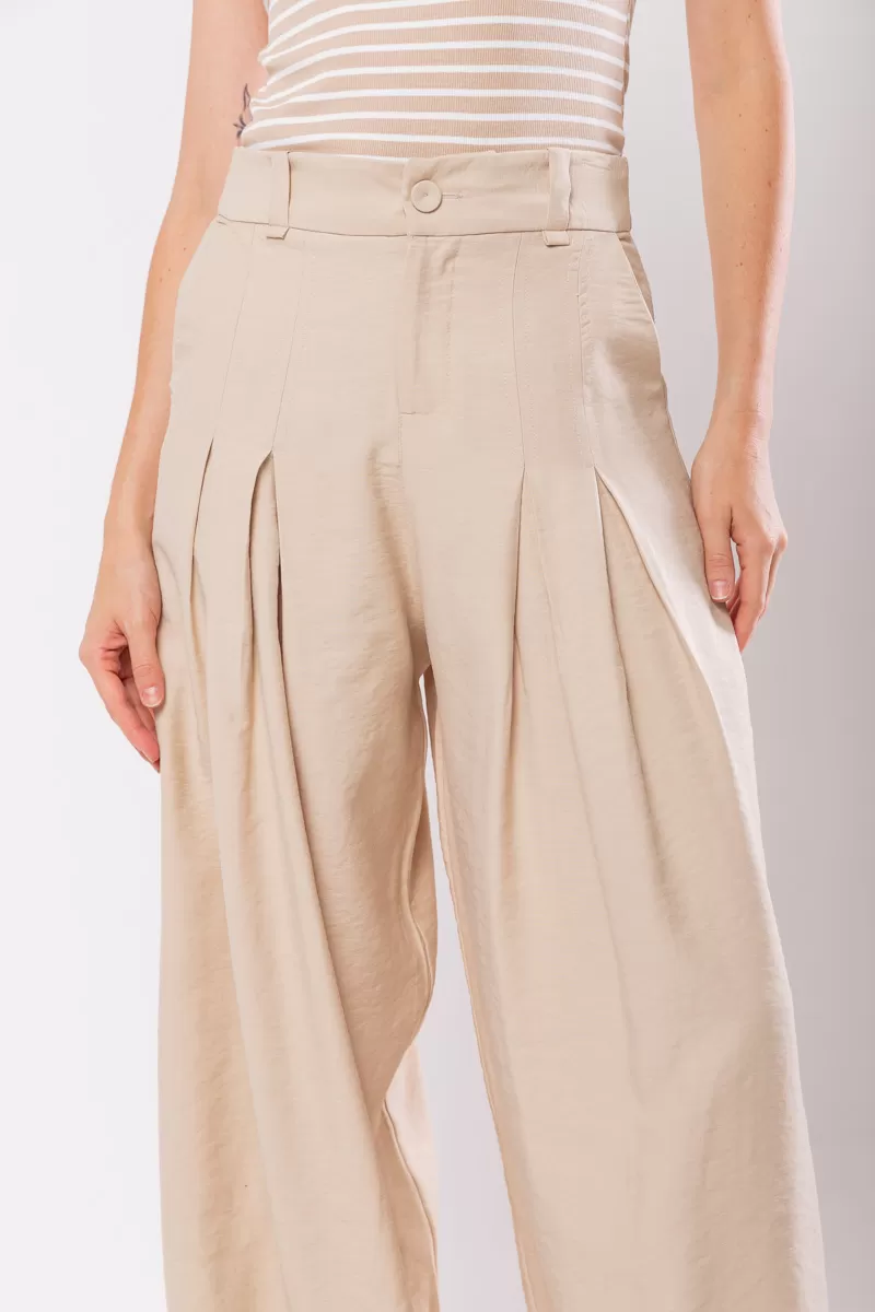 Hidrogênio - CALÇA PANTALONA COM DUAS PREGAS MARIANNE BEGE - 19769003