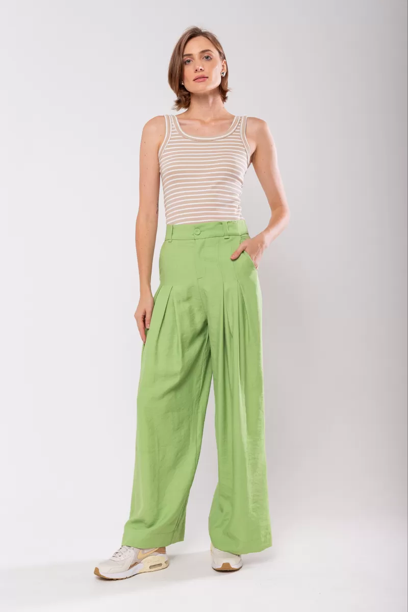 Hidrogênio - CALÇA PANTALONA COM DUAS PREGAS MARIANNE VERDE - 19769009