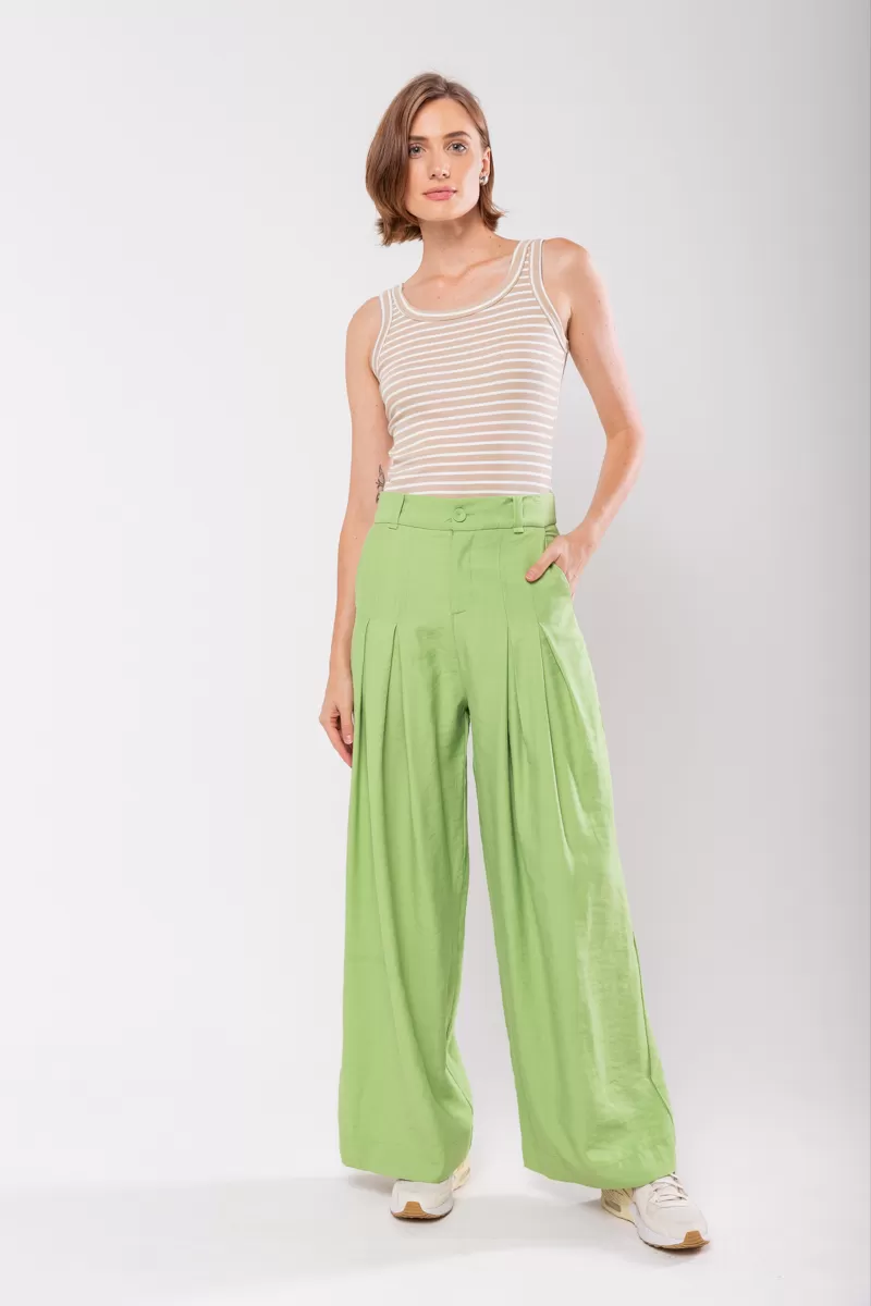 Hidrogênio - CALÇA PANTALONA COM DUAS PREGAS MARIANNE VERDE - 19769009