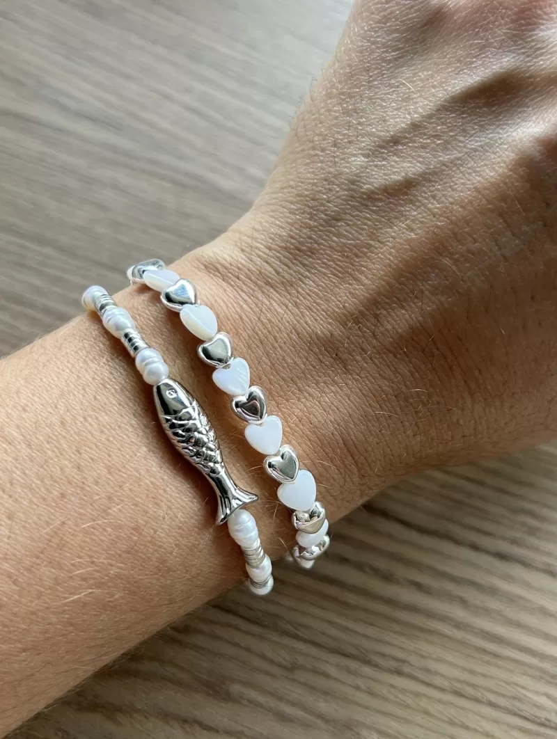 Mikabe - Pulseira Pérolas e Peixe Banho Prata - MK1699