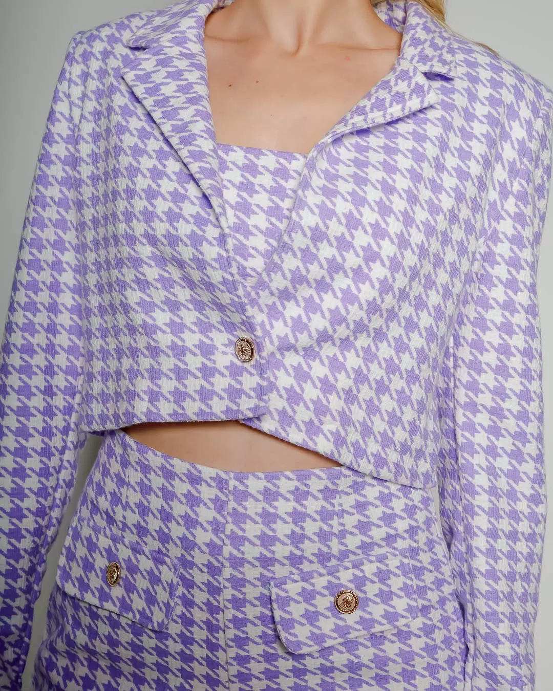 Miss Misses - Jacket Miss Misses Cropped Lilac Tweed Button - 19119ROXO