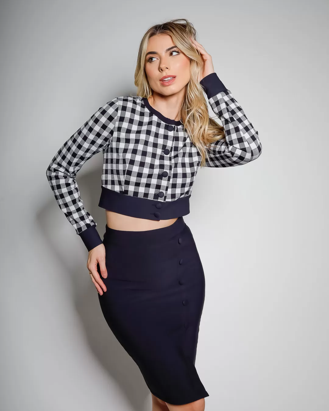 Miss Misses - Jaqueta Miss Misses Xadrez Preto - 19095PRETO