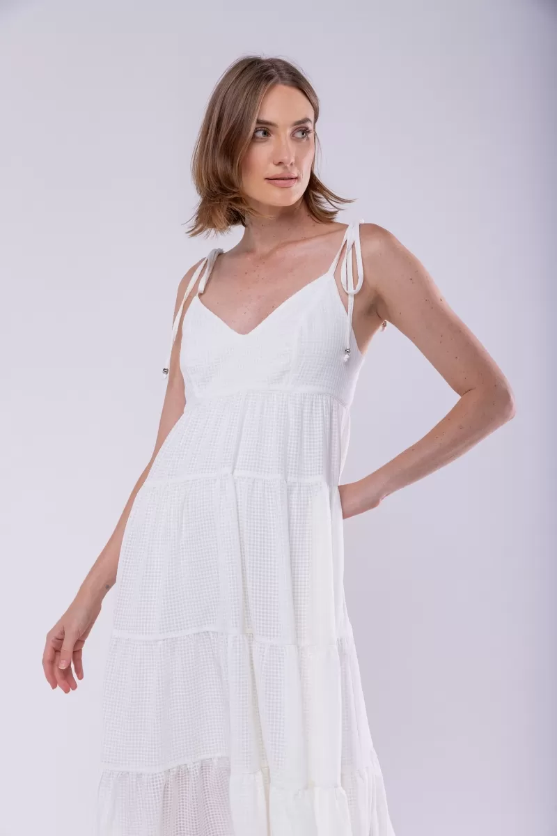 Hidrogênio - WHITE MIDI DRESS WITH TIE STRAPS - 19894002