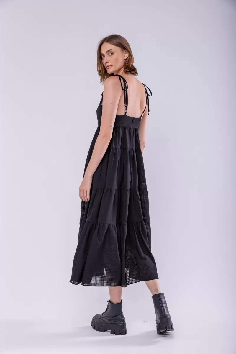 Hidrogênio - BLACK MIDI DRESS WITH TIE STRAPS - 19894001