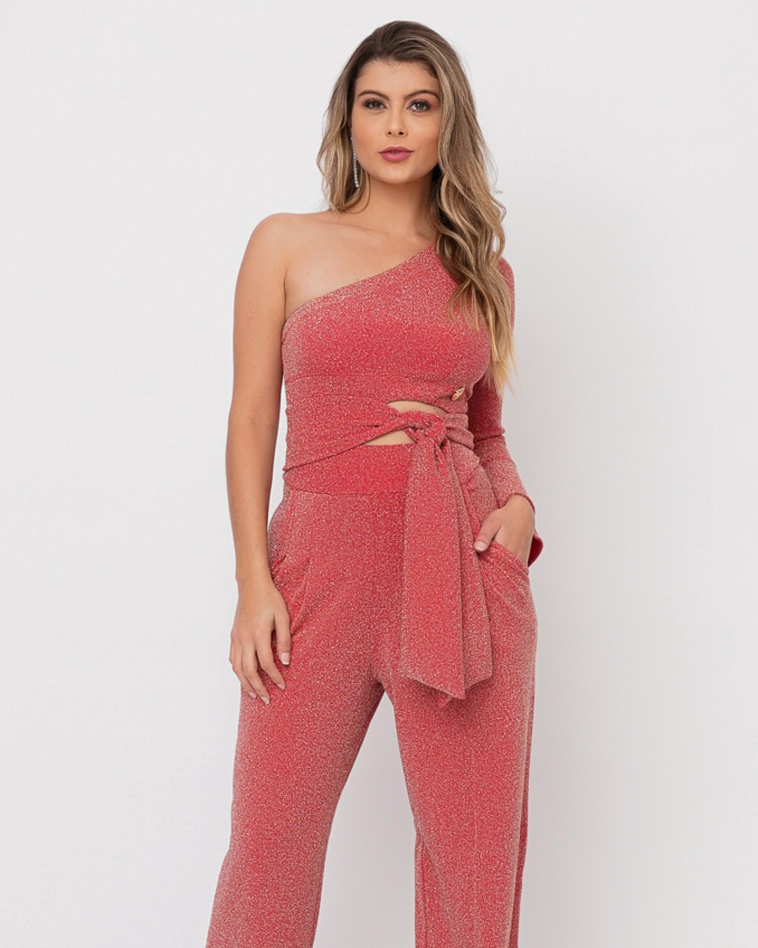 Miss Misses - Cropped Miss Misses One Shoulder Red Lurex - 50345CRVERMELHO