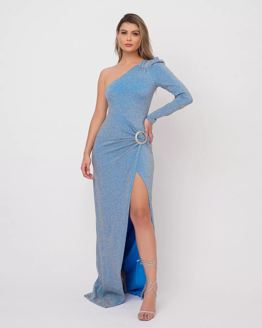 Miss Misses - Dress Miss Misses Long One Shoulder Only Lurex Blue - 50344AZUL