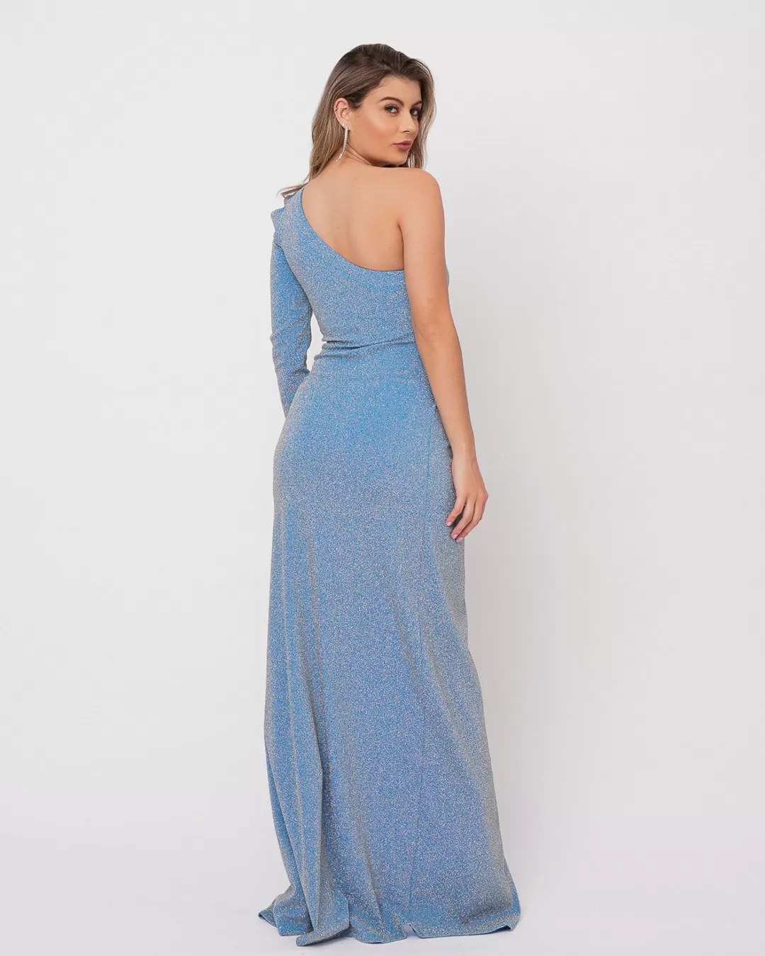 Miss Misses - Dress Miss Misses Long One Shoulder Only Lurex Blue - 50344AZUL