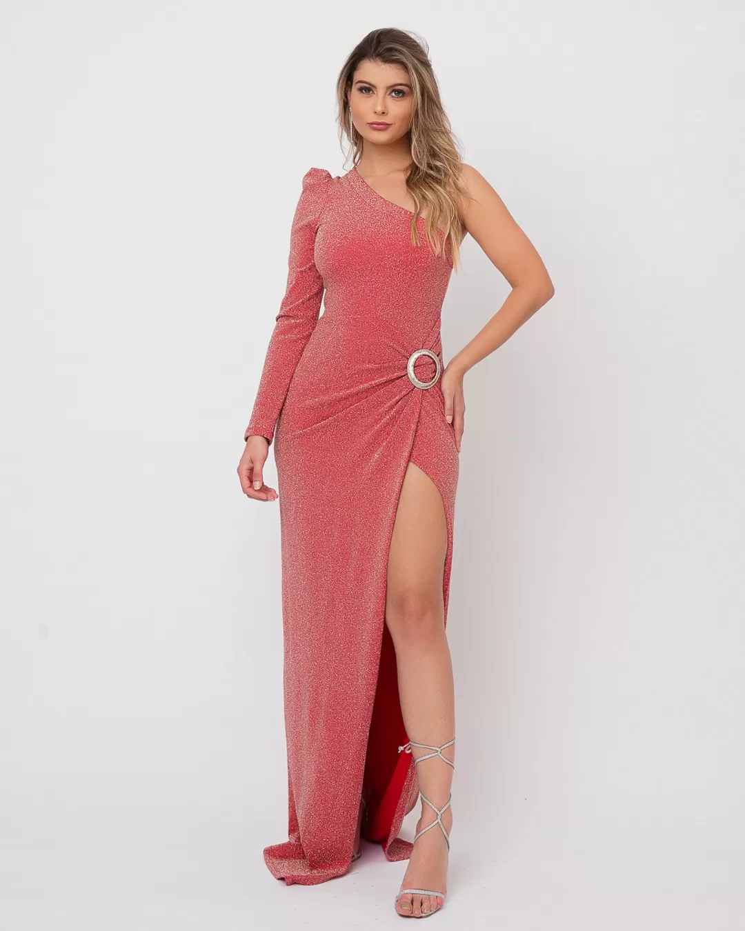 Miss Misses - Dress Miss Misses Long One Shoulder Red Lurex - 50344VERMELHO