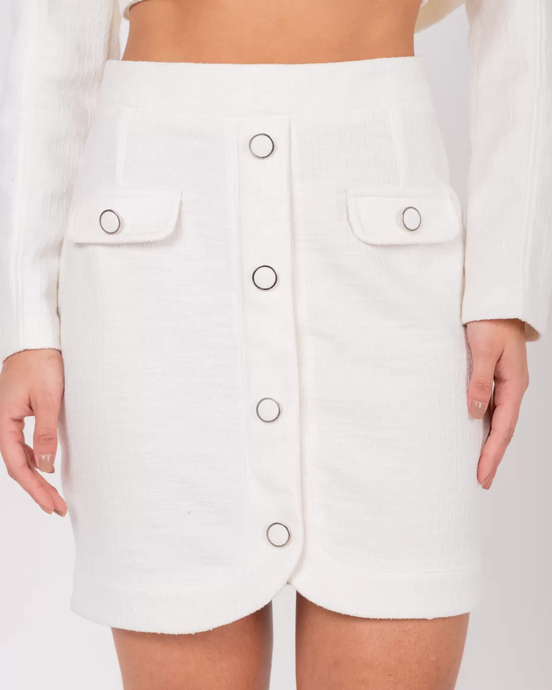 Miss Misses - Miss Misses Tweed Skirt With Button Detail Off White - 54058OFF