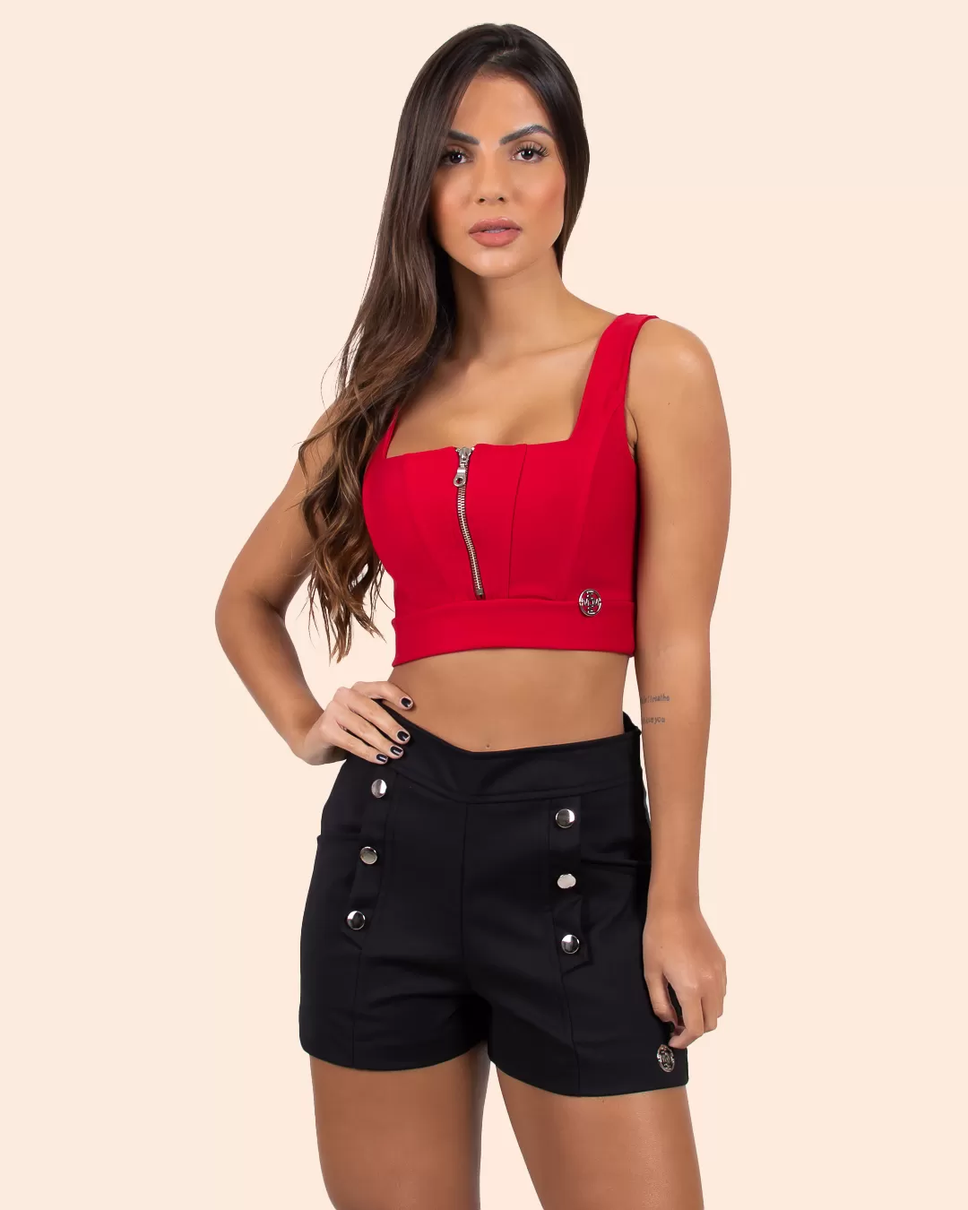 Miss Misses - Short Miss Misses with zipper closure at the back, button detail and pocket Black - 18545PRETO