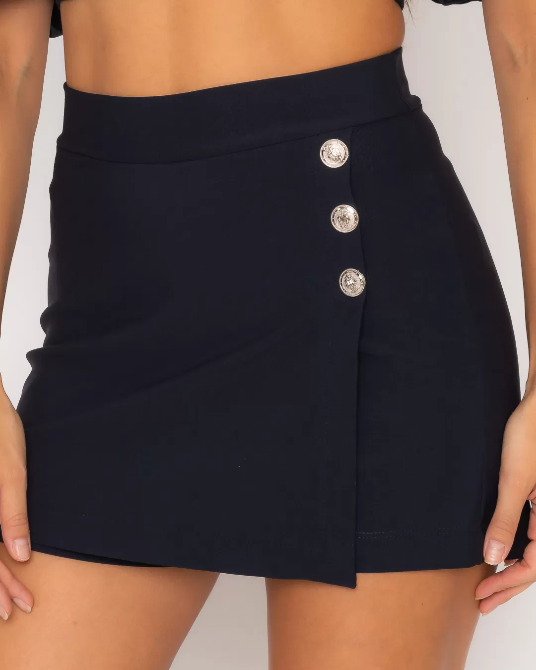 Miss Misses - Short Skirt Miss Misses Envelope With Black Coat Buttons - 19136PRETO