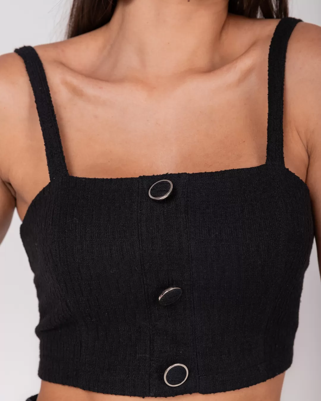 Miss Misses - Cropped Miss Misses Top Tweed Button Black - 54059PRETO