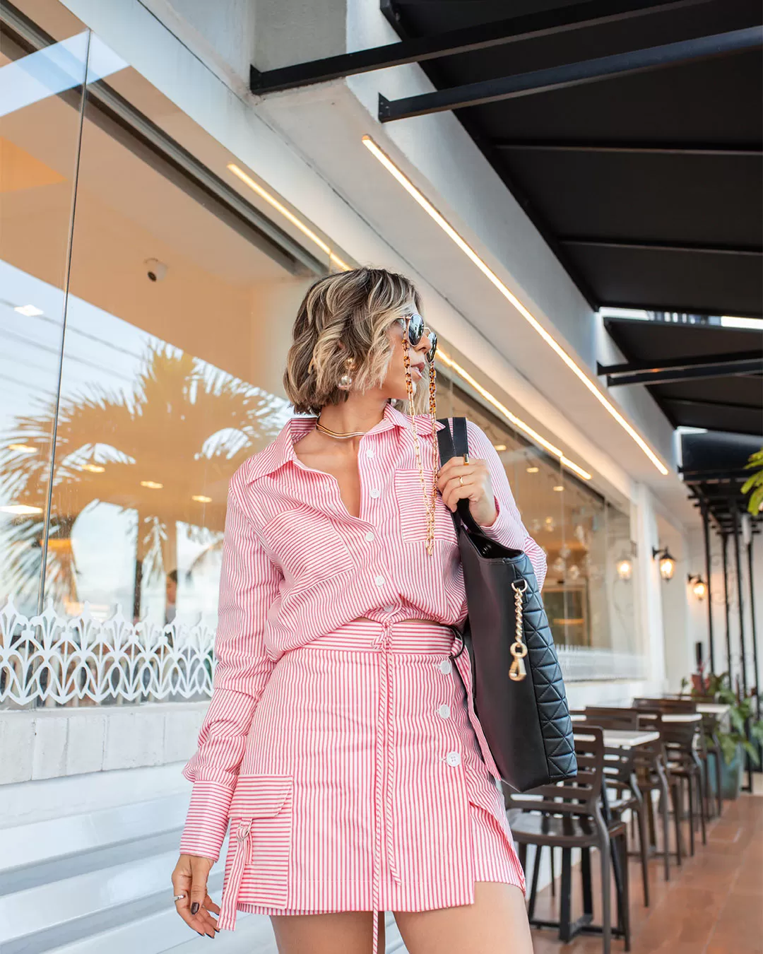 Miss Misses - Miss Misses Striped Cropped Shirt With Pink Pocket - 54090ROSA