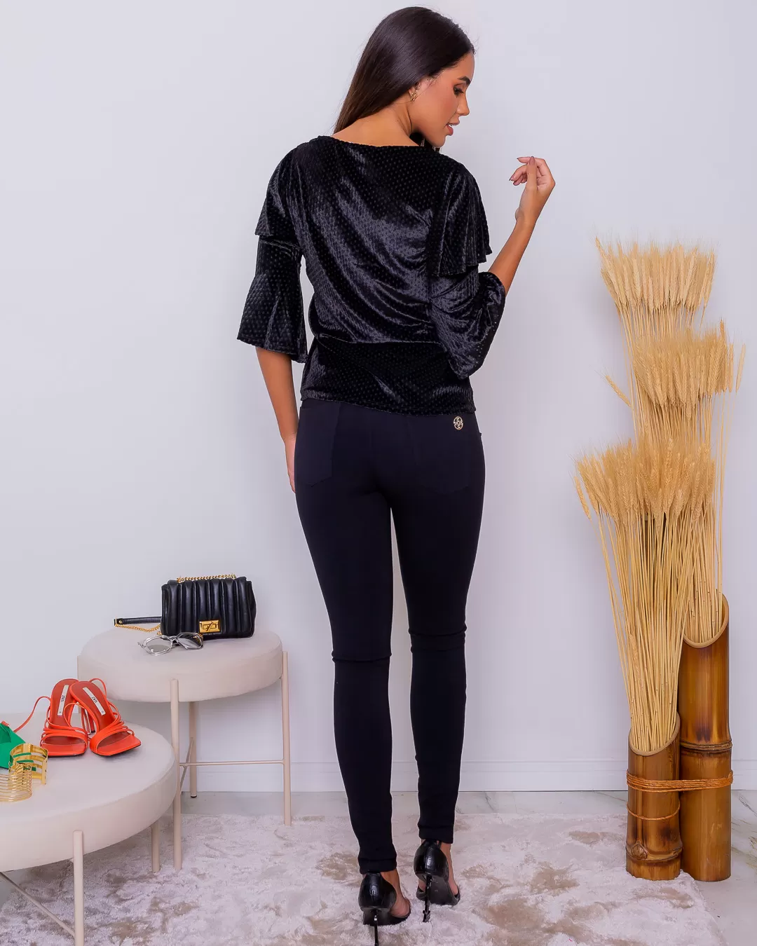 Miss Misses - Miss Misses Velvet Shirt With Black Guipir - 115929PRETO