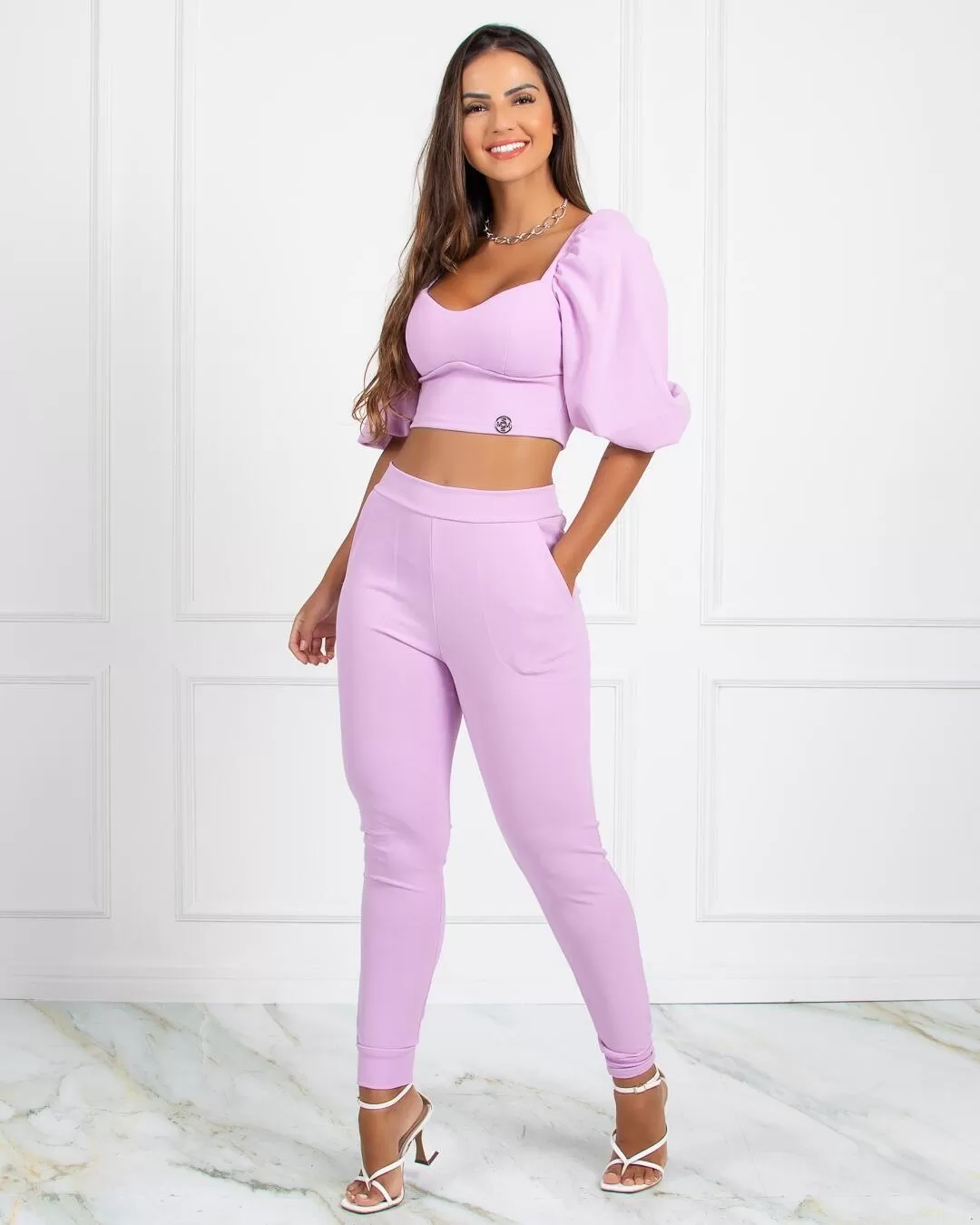 Miss Misses - Pants Miss Misses Elegance Mesh Legging with Lilac Pockets - 18483LILAS