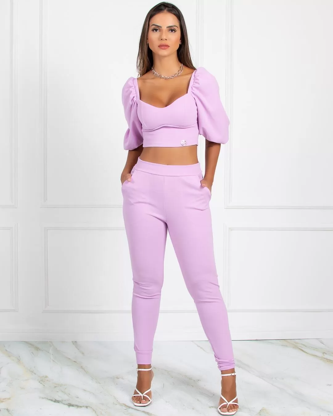 Miss Misses - Pants Miss Misses Elegance Mesh Legging with Lilac Pockets - 18483LILAS