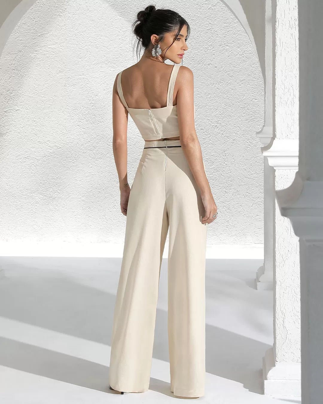 Miss Misses - Miss Misses Linen Pants With Frizo Detail Beige - 54190BEGE