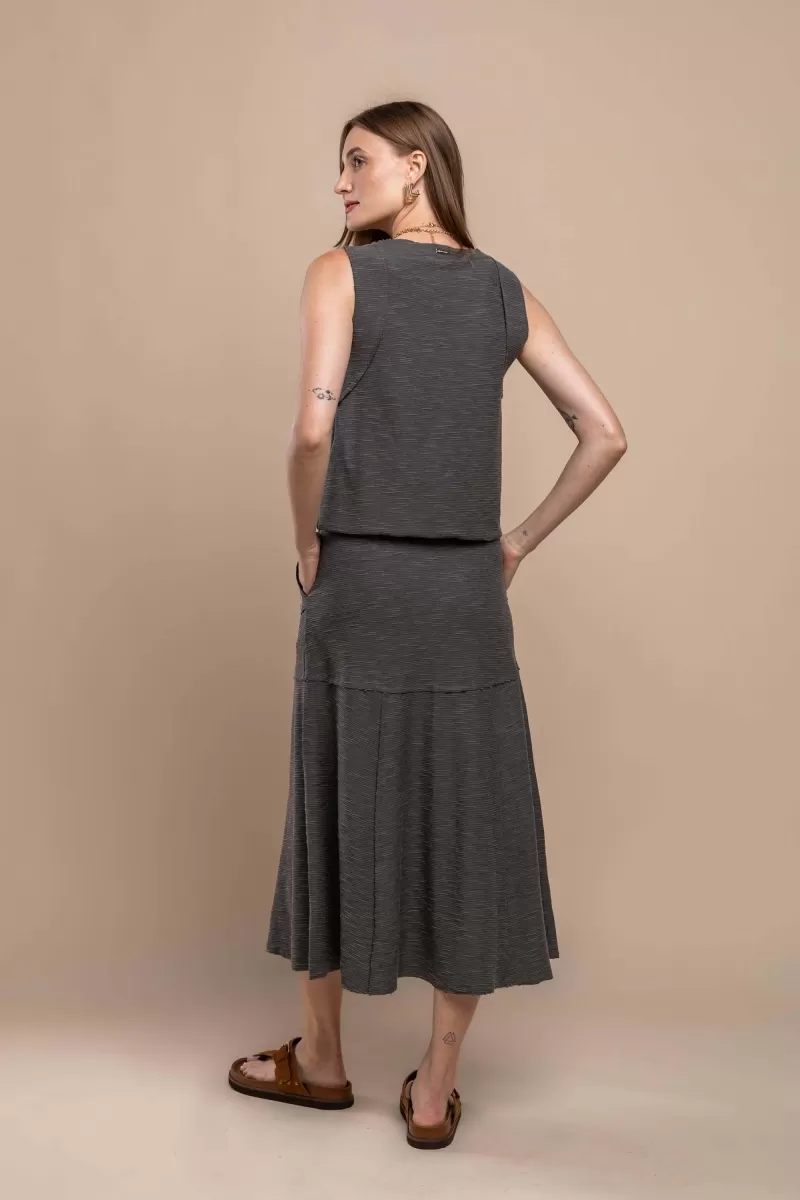 Hidrogênio - EVASE MIDI THREAD SKIRT GRAY - 19805030