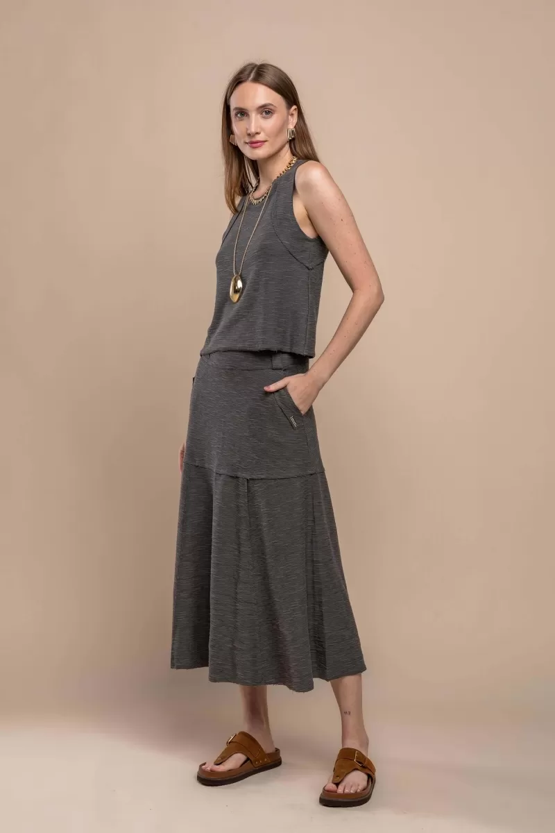 Hidrogênio - EVASE MIDI THREAD SKIRT GRAY - 19805030