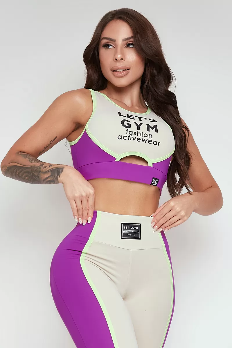 Lets Gym - Top Dust Violeta e Off White - 2266VTOFW