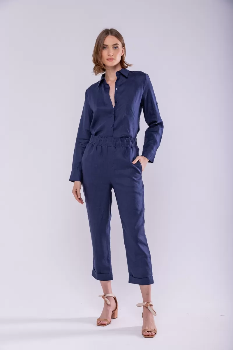 Hidrogênio - CALÇA CENOURA POLIANA LINHO 100% NAVY - 19886261