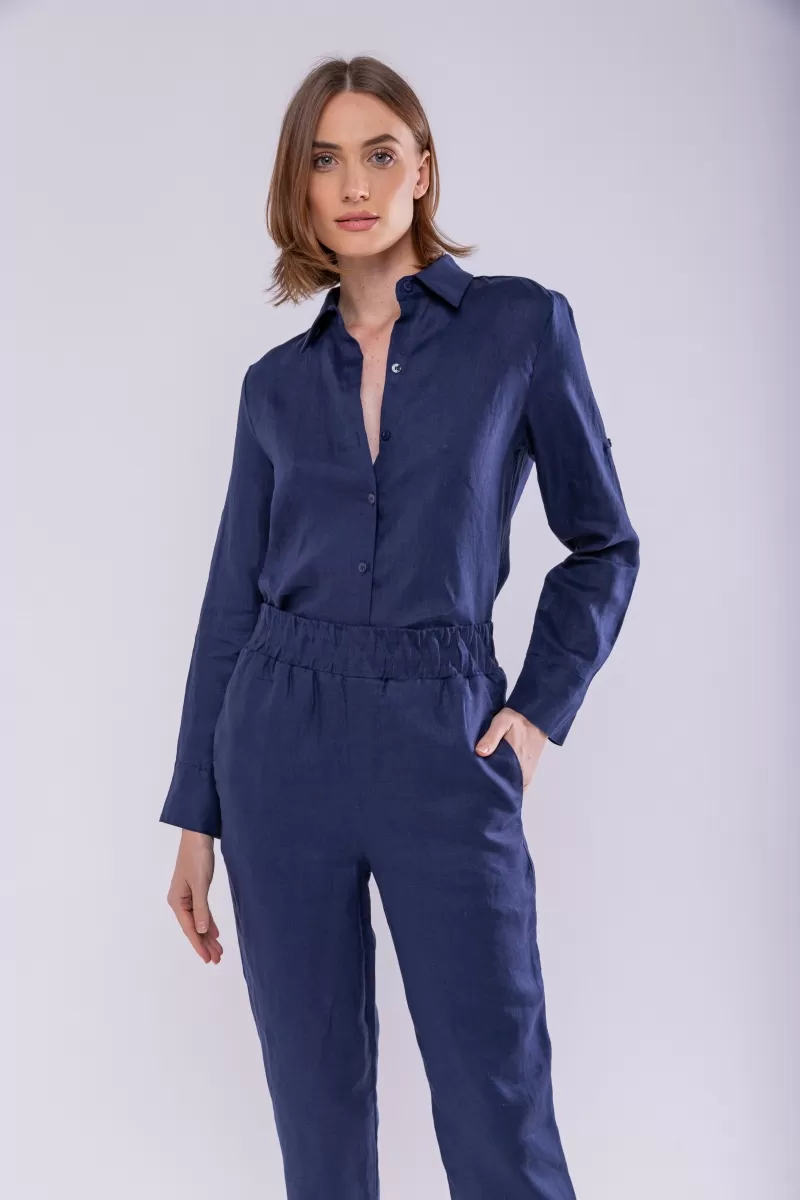 Hidrogênio - CALÇA CENOURA POLIANA LINHO 100% NAVY - 19886261