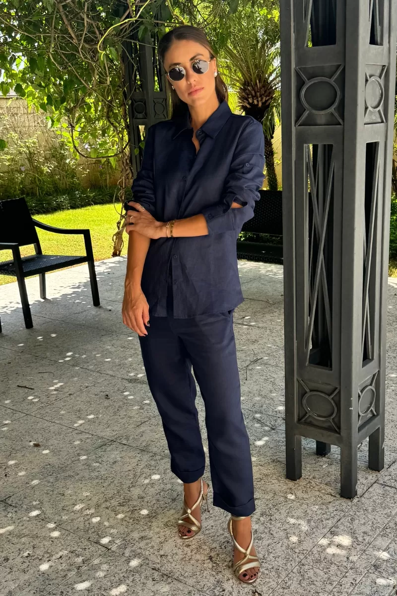 Hidrogênio - CALÇA CENOURA POLIANA LINHO 100% NAVY - 19886261