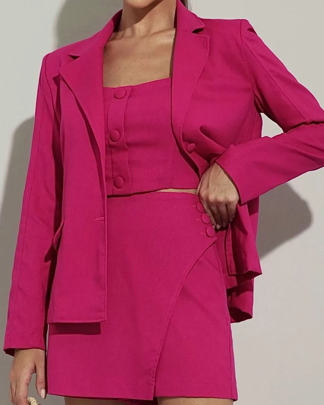 Miss Misses - Miss Misses Cropped Set and Fuchsia Linen Shorts - 54208234