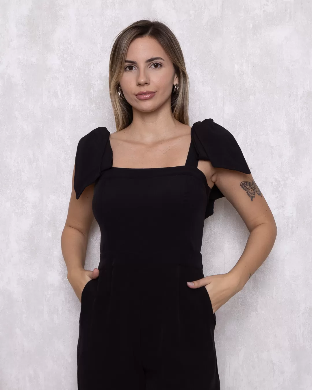 Miss Misses - Macacão Miss Misses Longo Com Laço Ombros Preto - 54173PRETO