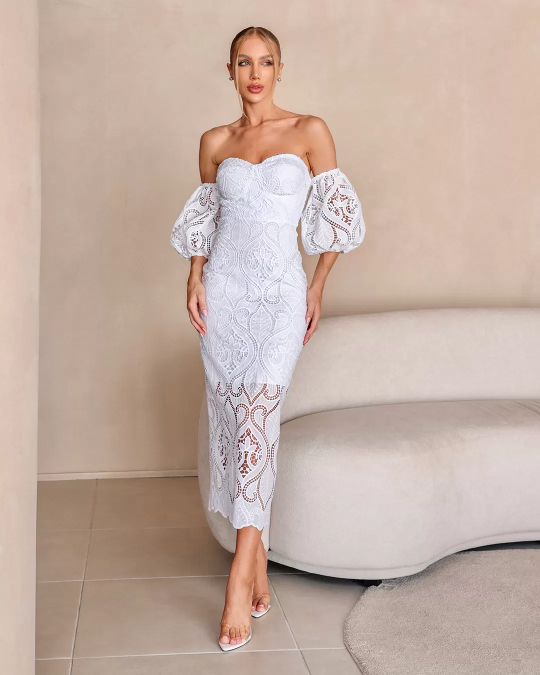 Dot Clothing - Vestido Dot Clothing Midi Renda Offwhite - 2280OFF
