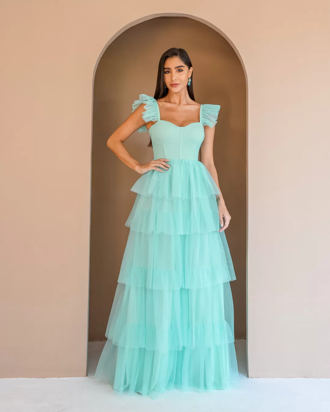 Dot Clothing - Mint Green Dot Clothing Long Layered Dress - 2196VERDEME