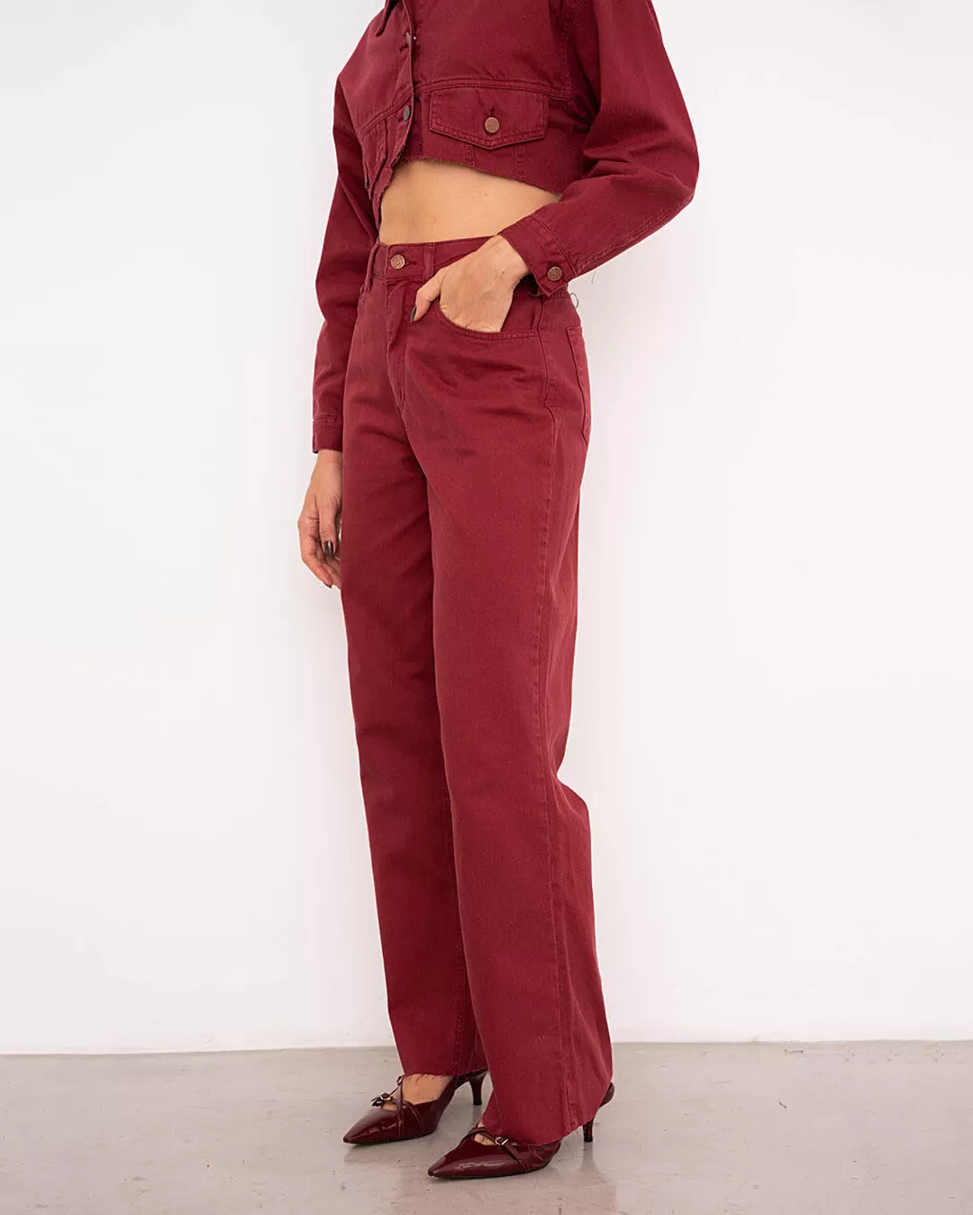Alcance Jeans - Pants Reach Jeans Wide Leg Bordo - 08152BORDO