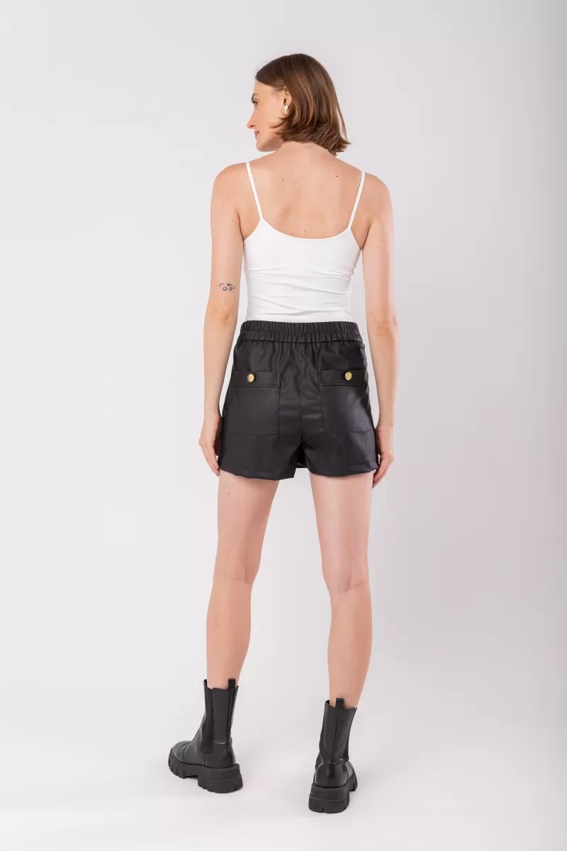 Hidrogênio - SHORTS SAIA EM POLIURETANO C/ BOLSOS E PESPONTO PRETO - 19962001