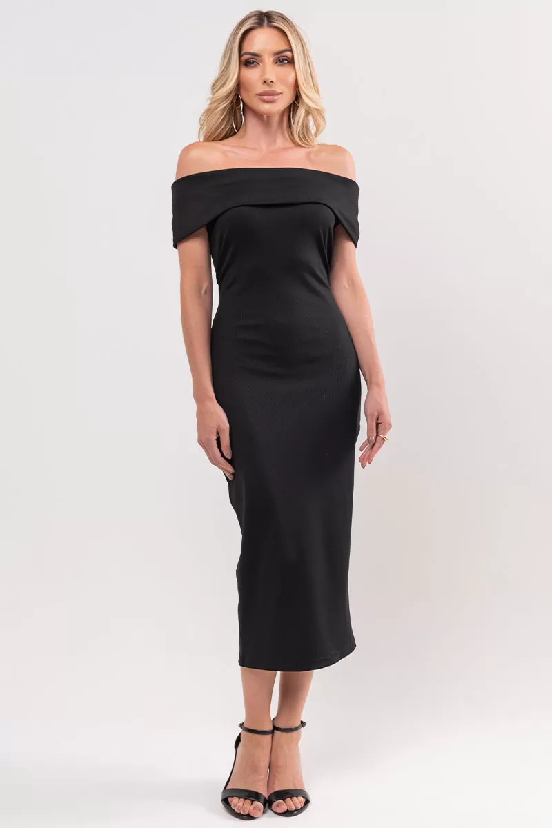 Miss Misses - Dress Miss Misses Ribbed Shoulder to Shoulder Black - 80525001