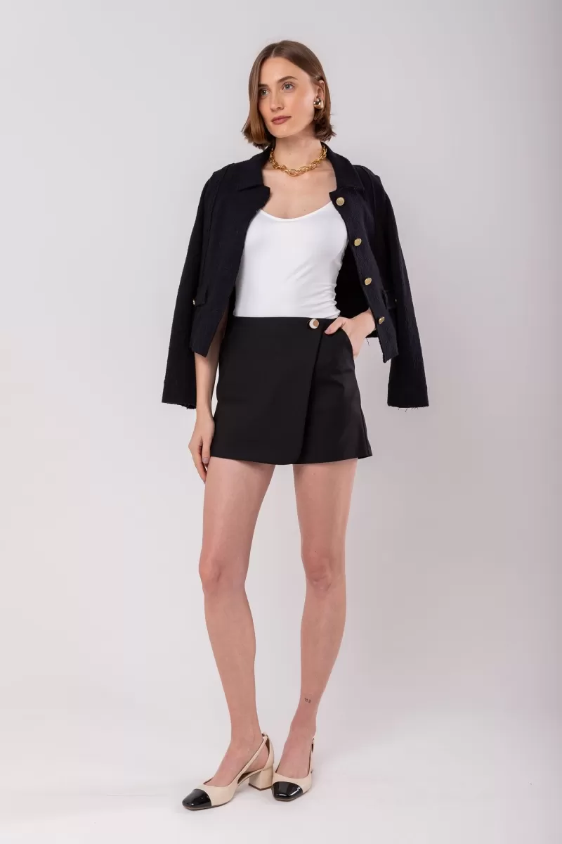 Hidrogênio - SHORTS SAIA C/BOTÃO E BOLSO ALFAIATARIA PRETO - 19966001