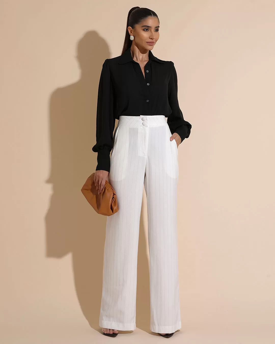 Miss Misses - Miss Misses Long Chiffon Shirt Buttons Black - 54221PRETO