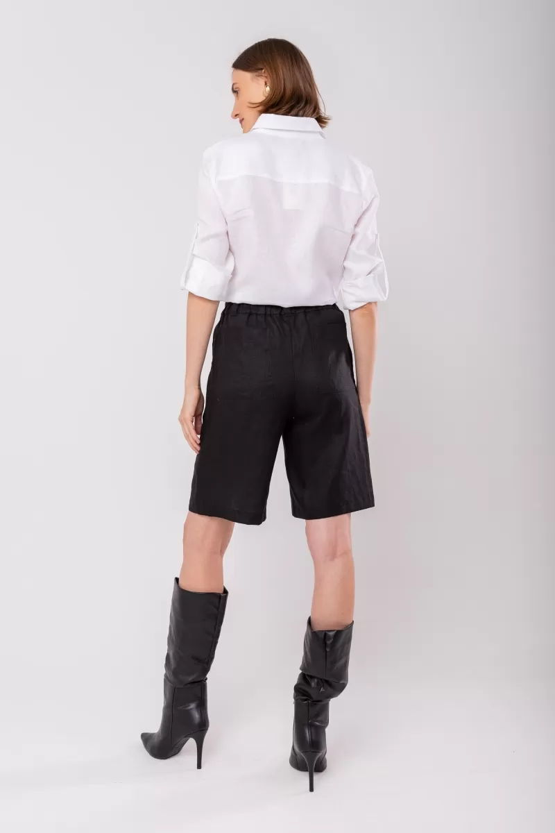 Hidrogênio - BERMUDA C/ CINTO DE LINHO PURO PRETO - 19978001