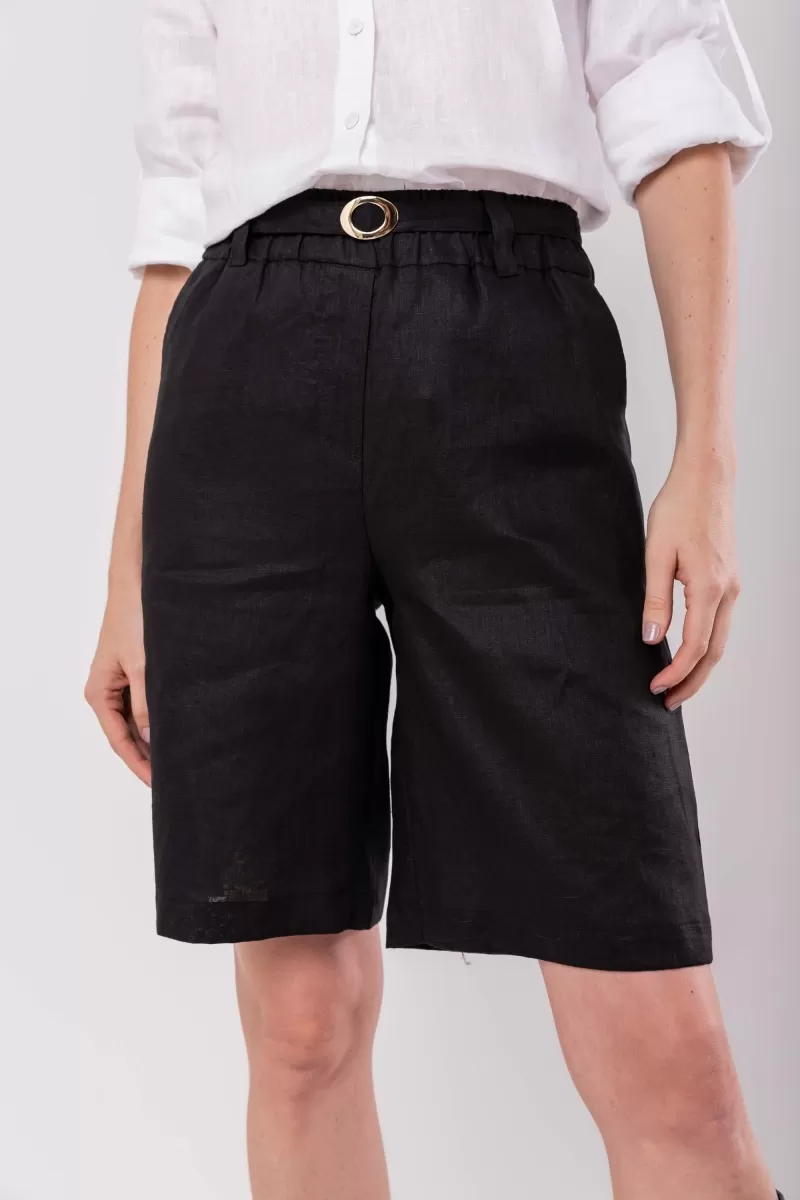 Hidrogênio - BERMUDA C/ CINTO DE LINHO PURO PRETO - 19978001