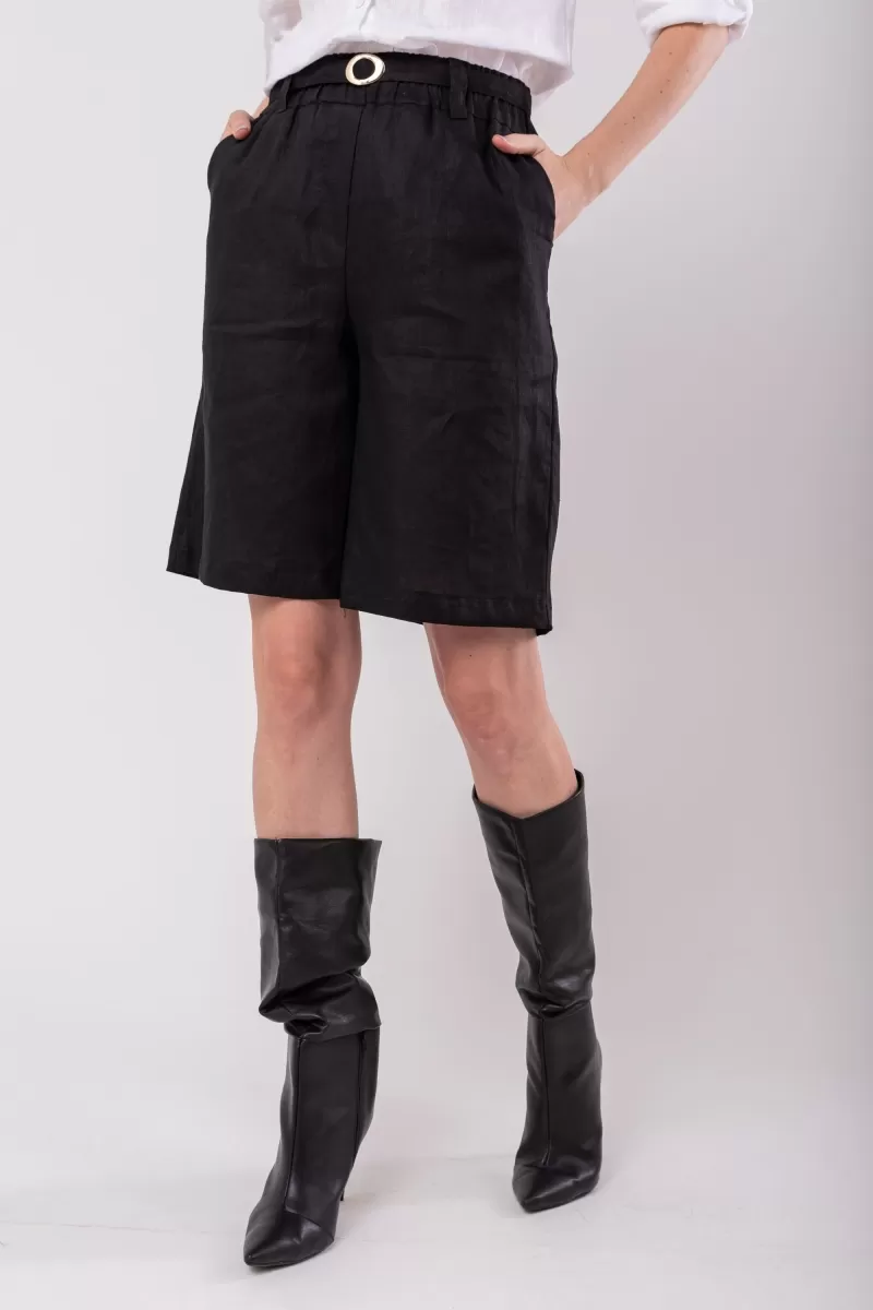 Hidrogênio - BERMUDA C/ CINTO DE LINHO PURO PRETO - 19978001