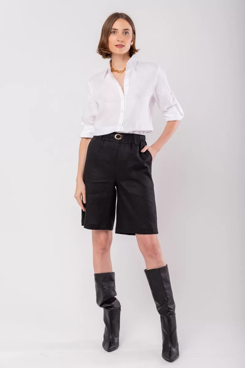 Hidrogênio - BERMUDA C/ CINTO DE LINHO PURO PRETO - 19978001