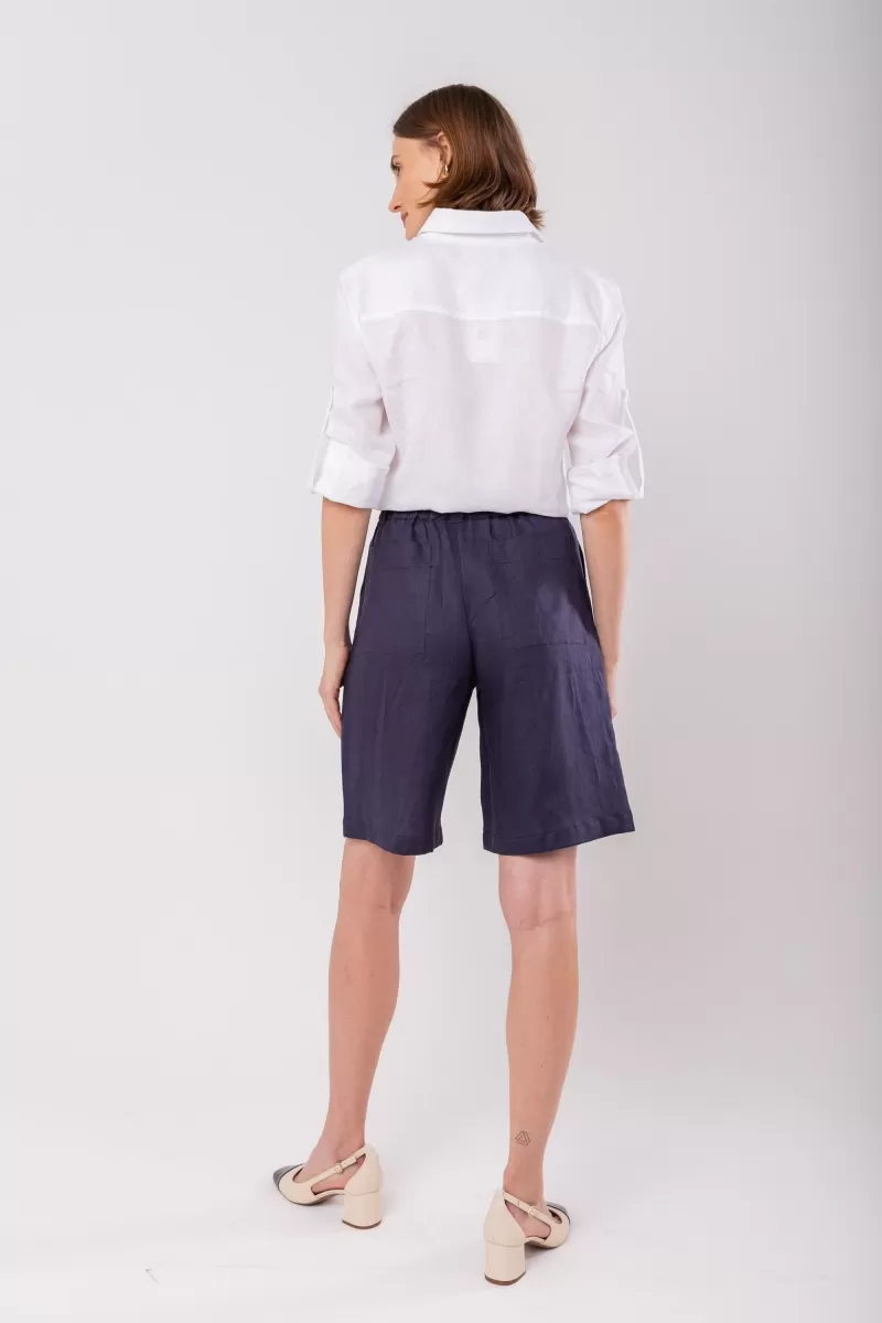 Hidrogênio - BERMUDA C/ CINTO DE LINHO PURO MARINHO - 19978004