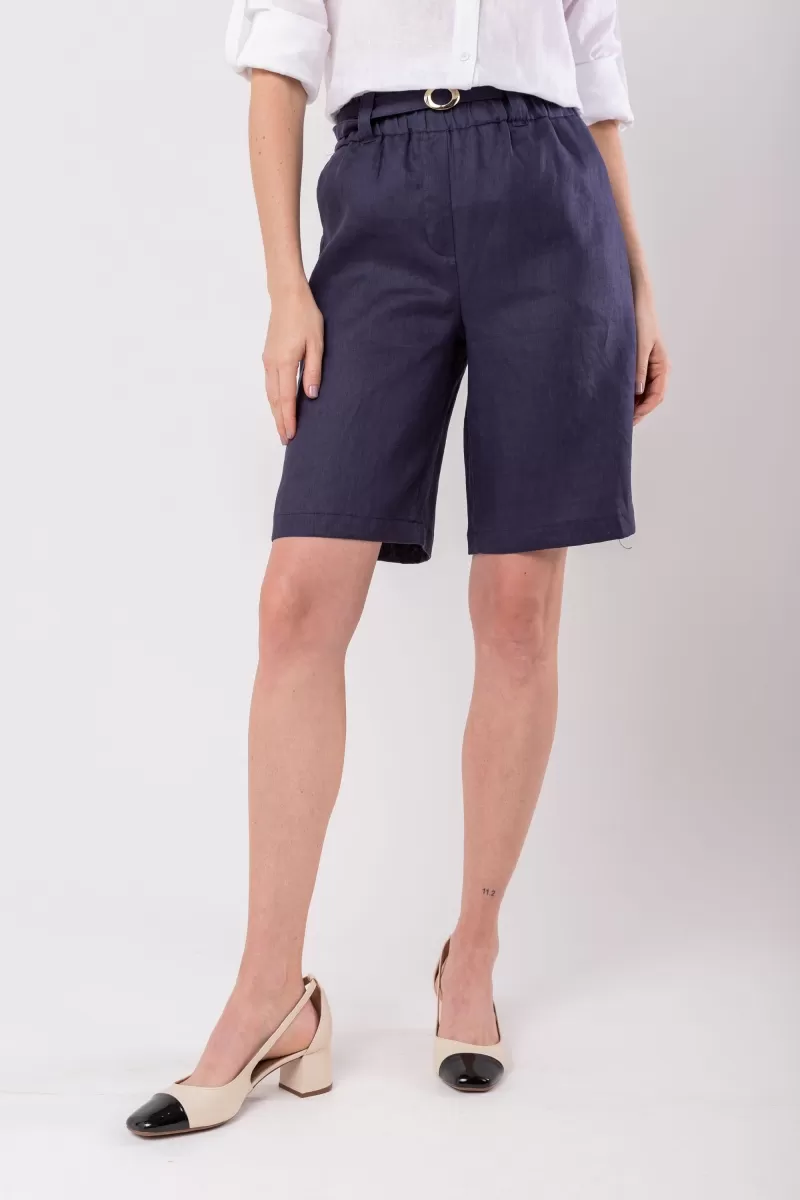 Hidrogênio - BERMUDA C/ CINTO DE LINHO PURO MARINHO - 19978004