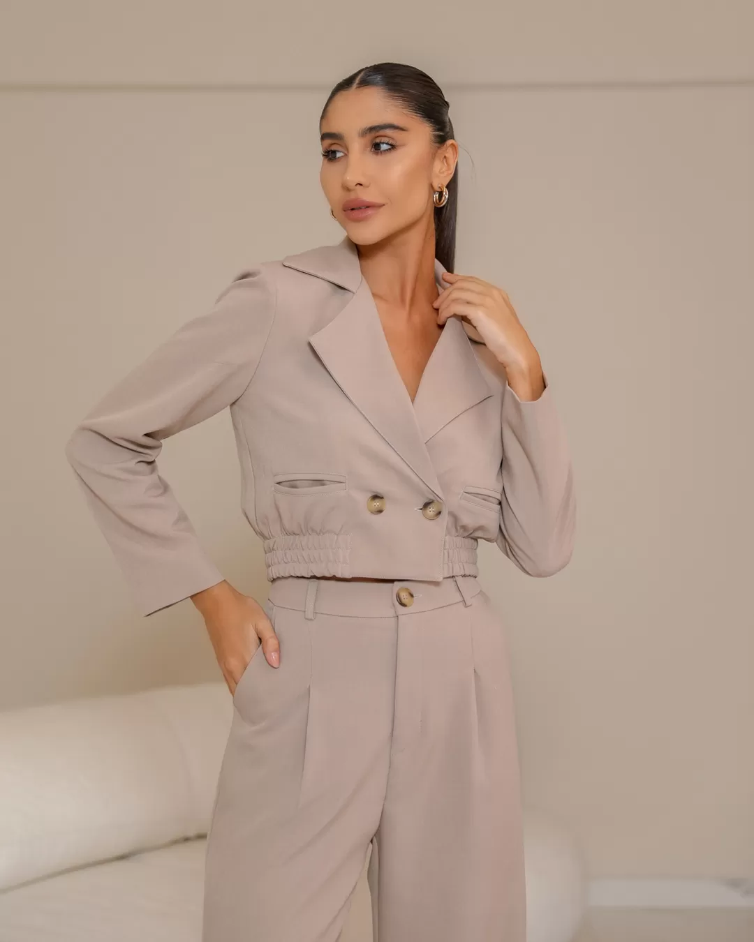 Dot Clothing - Conjunto Dot Clothing Jaqueta Bege - 2333BEGE